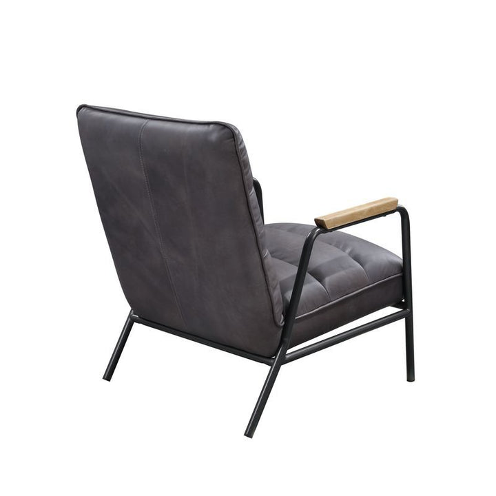 Nignu - Accent Chair - Gray Top Grain Leather & Matt Iron