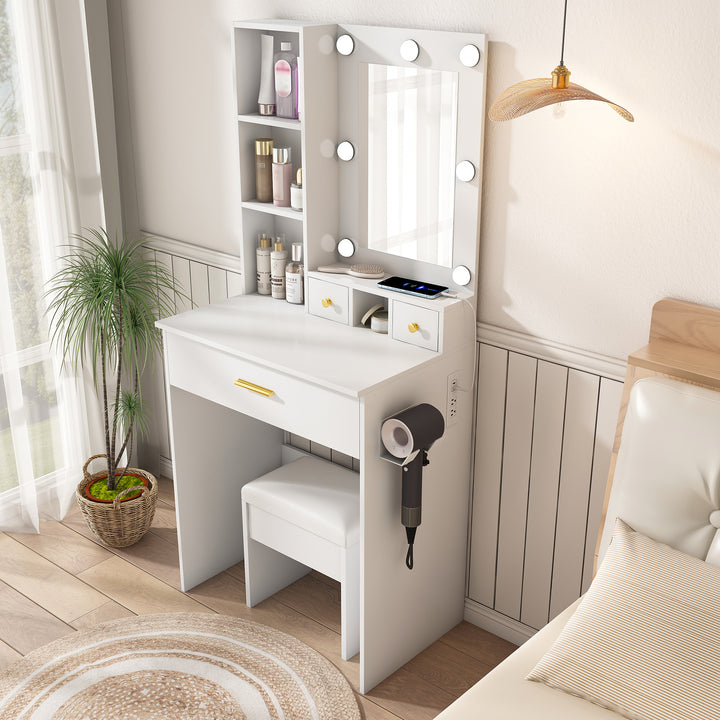 compact-white-vanity-table-with-mirror-adjustable-led-lights-hair-dryer-holder-stool