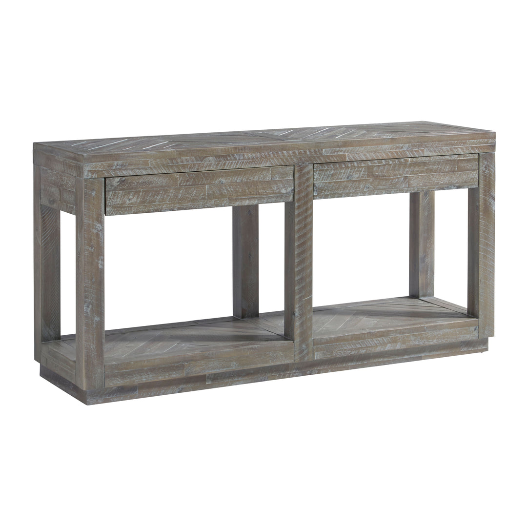 Modus Furniture 5Qs323 Herringbone Solid Wood Two Drawer Console In Rustic Latte