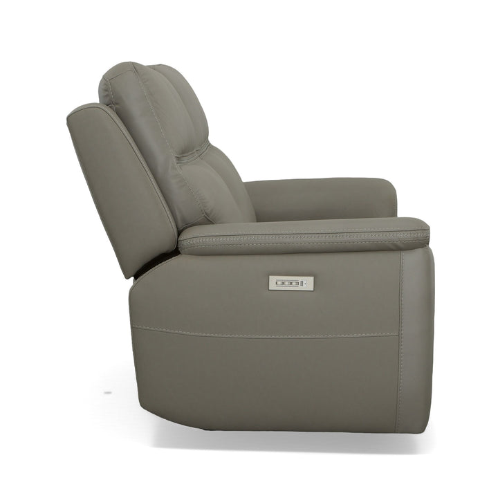 Sawyer Leather Power Reclining Loveseat w/ Pwr Headrests, Lumbar in Grey