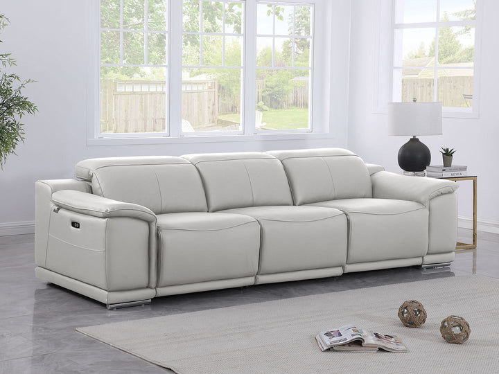 DivanItalia 9762 3-Piece Modular Power Reclining Sofa with 2 Power Recliners in Top Grain Italian Leather - Light Gray