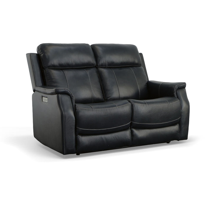Easton Leather Power Reclining Loveseat with Power Headrests &amp; Lumbar in Ocean