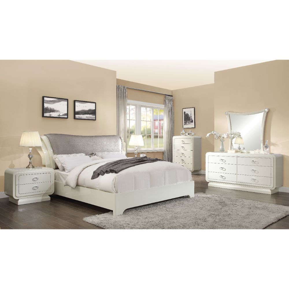 Bellagio - Queen Bed - PU & Ivory High Gloss