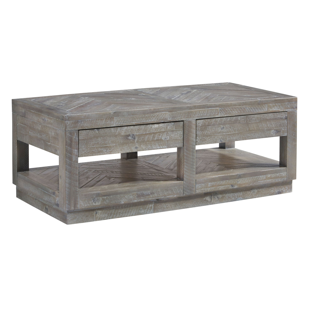 Modus Furniture 5Qs321 Herringbone Solid Wood Two Drawer Coffee Table In Rustic Latte