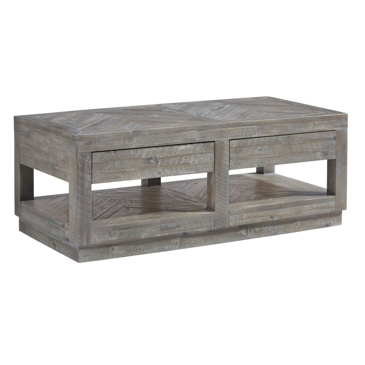 Modus Furniture 5Qs321 Herringbone Solid Wood Two Drawer Coffee Table In Rustic Latte
