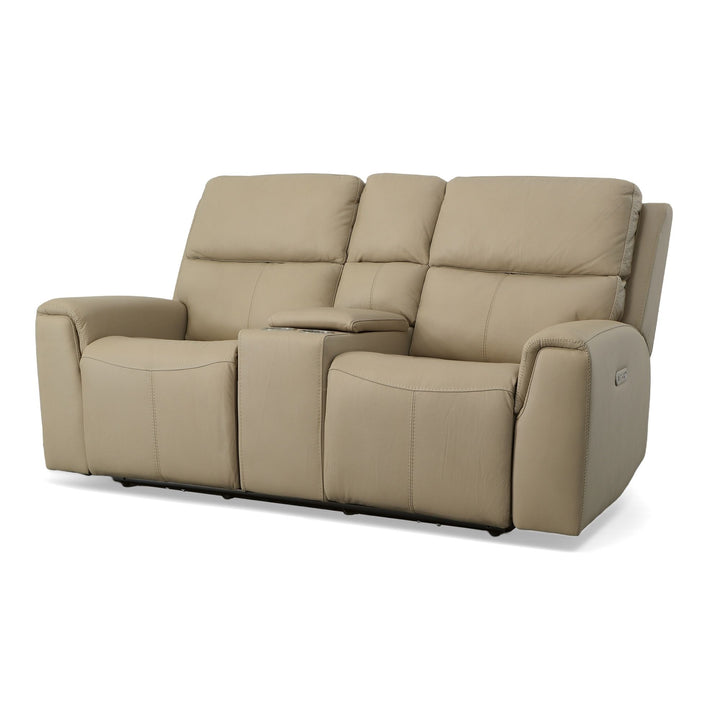 Jarvis Leather Power Reclining Loveseat with Console &amp; Power Headrests in Parchment