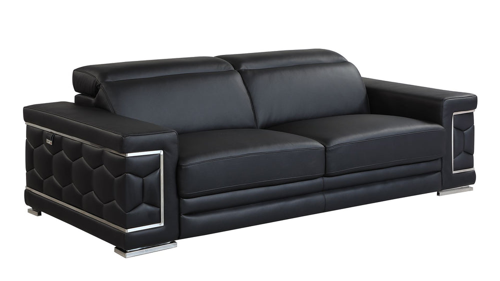 DivanItalia 692 3-Piece Sofa Set with Adjustable Headrest in Top-Grain Italian Leather - Black