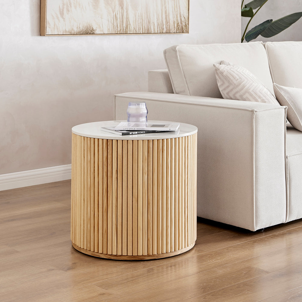 Ingrid Ceramic Top 21.5" Round Side Table - Marble/Natural