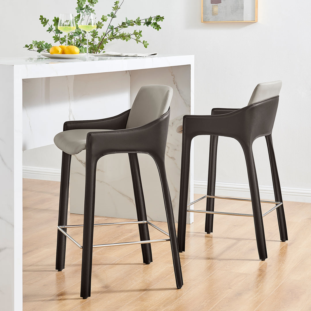 Stella Faux Leather Counter Stool - Taupe/Dark Brown