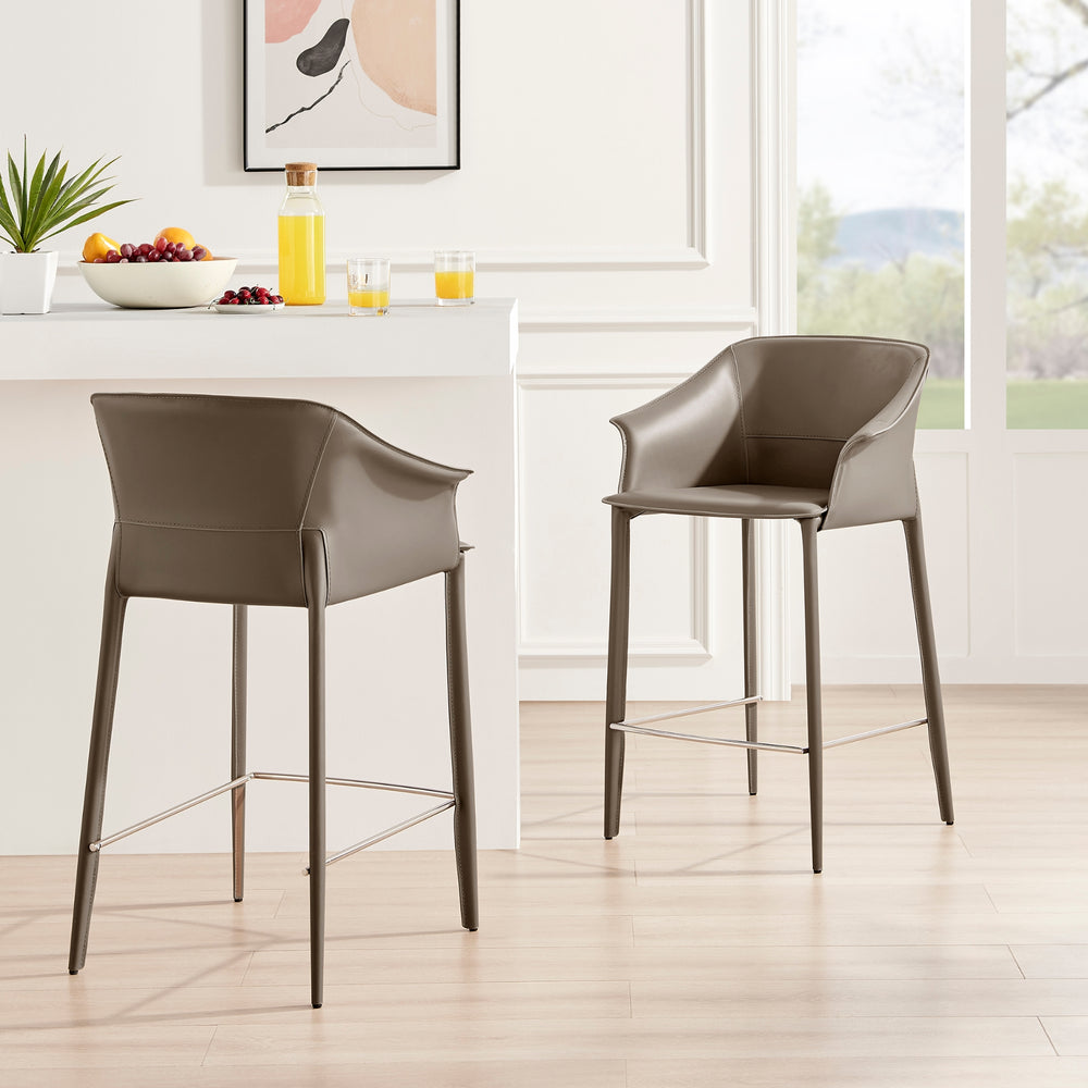Callie Recycled Leather Counter Stool - Light Mocha - view 2