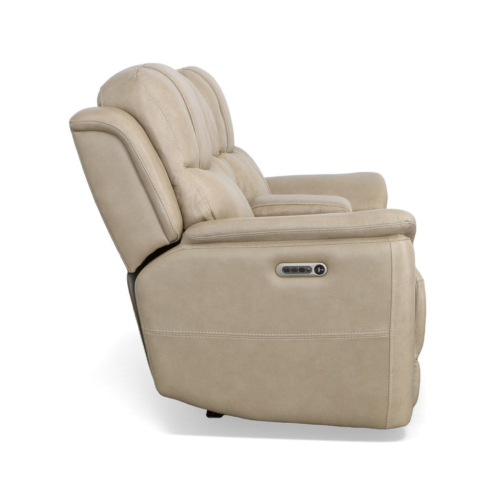 Crew Leather Power Reclining Loveseat with Console, Power Headrests &amp; Lumbar in Pebble
