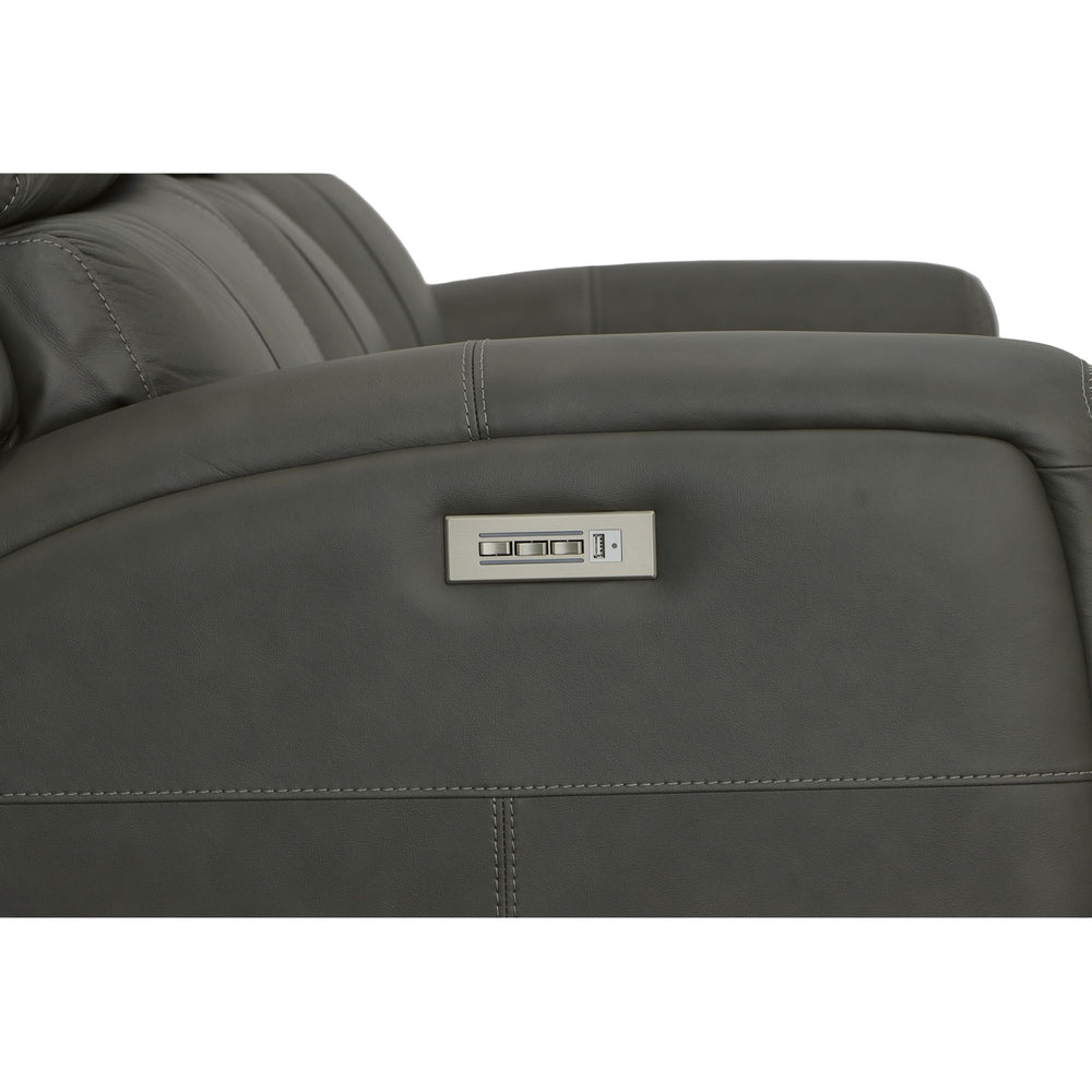 Linden Leather Power Reclining Sofa with Power Headrests & Lumbar in Charcoal