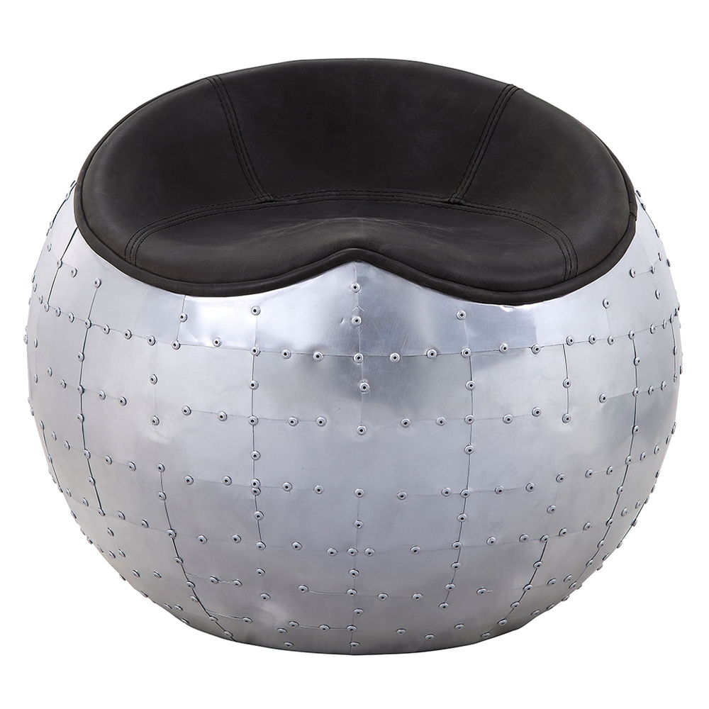 Brancaster - Ottoman - Antique Ebony Top Grain Leather & Aluminum