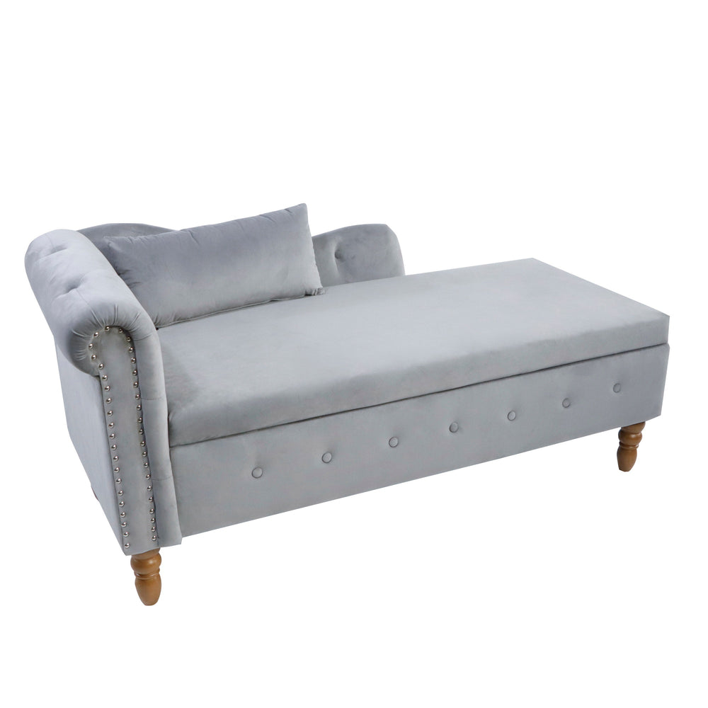 grey-velvet-lounge-chaise-with-storage-pillow-modern-upholstered-rolled-arm