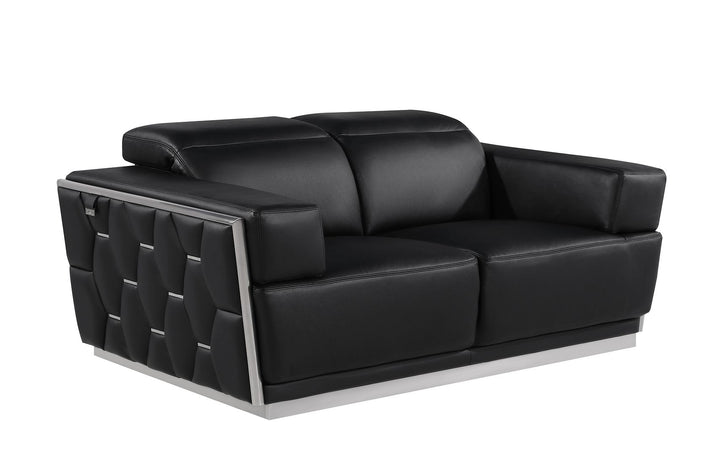DivanItalia 1111 Loveseat with Adjustable Headrest in Top-Grain Italian Leather - Black