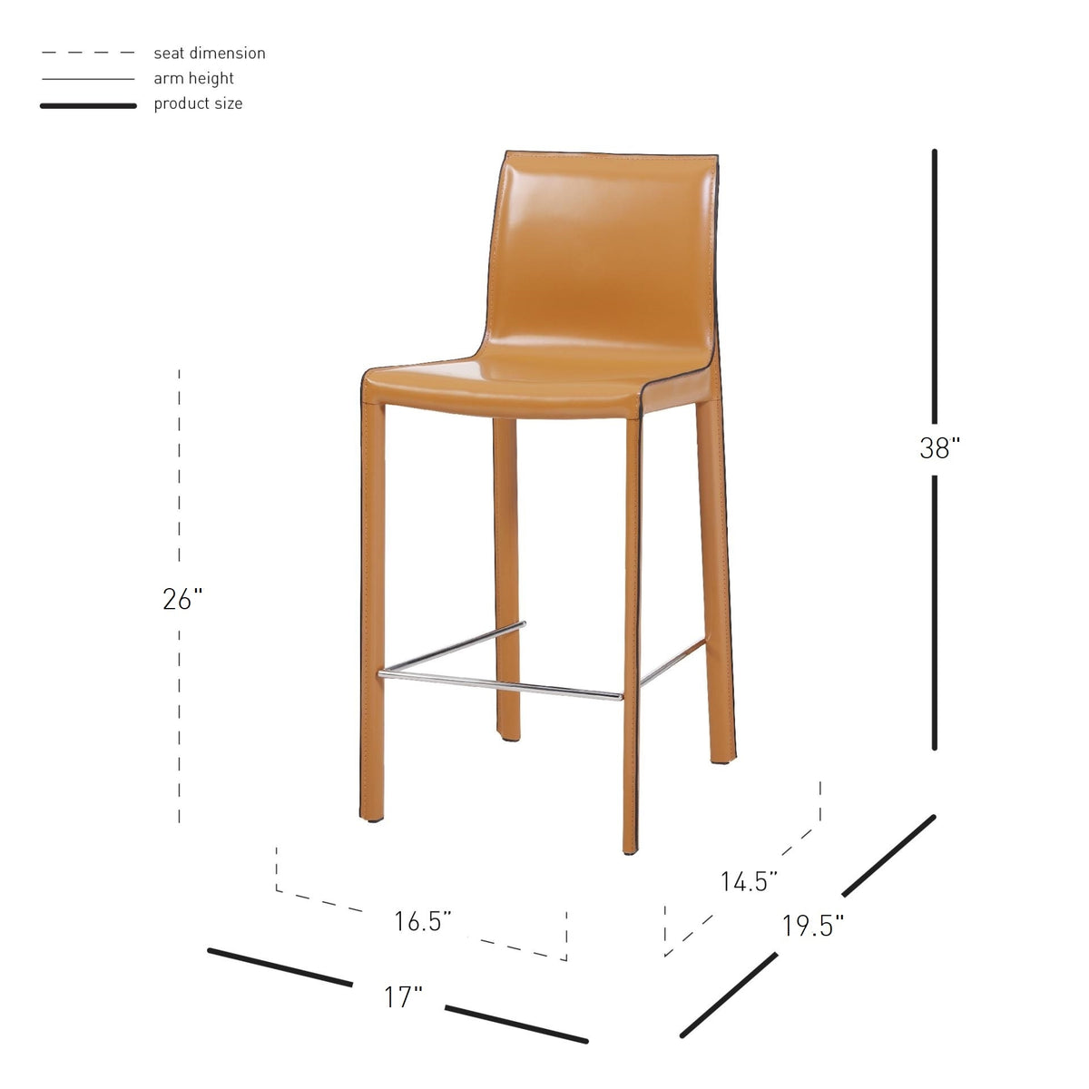 Gervin Recycled Leather Counter Stool - Chestnut - view 2