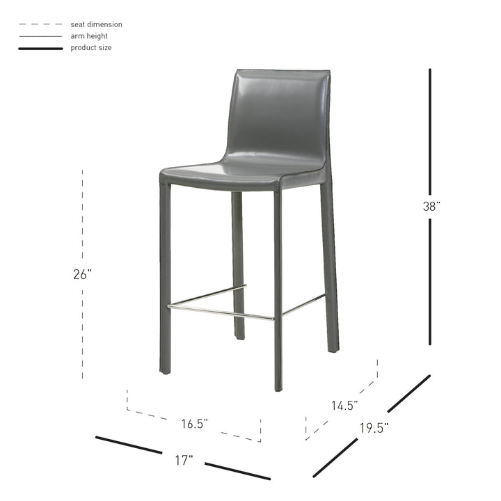 Gervin Recycled Leather Counter Stool - Anthracite - view 2