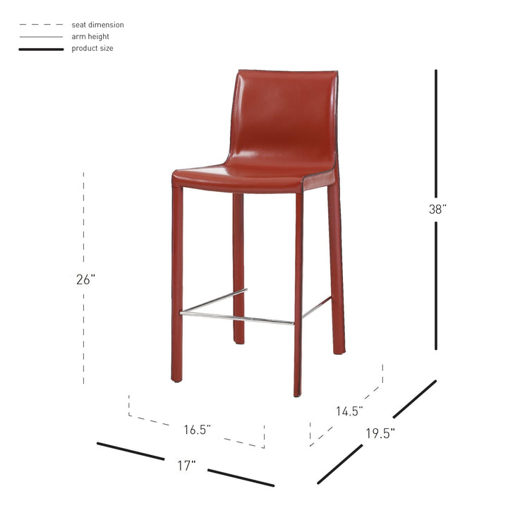 Gervin Recycled Leather Counter Stool - Cordovan - view 2