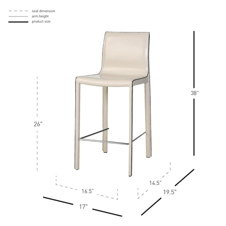 Gervin Recycled Leather Counter Stool - Vanilla - view 2