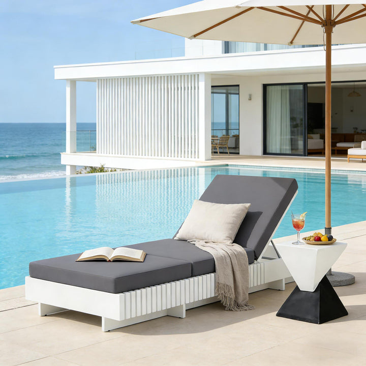 Acacia Patio Chaise Lounge – White/Dark Grey