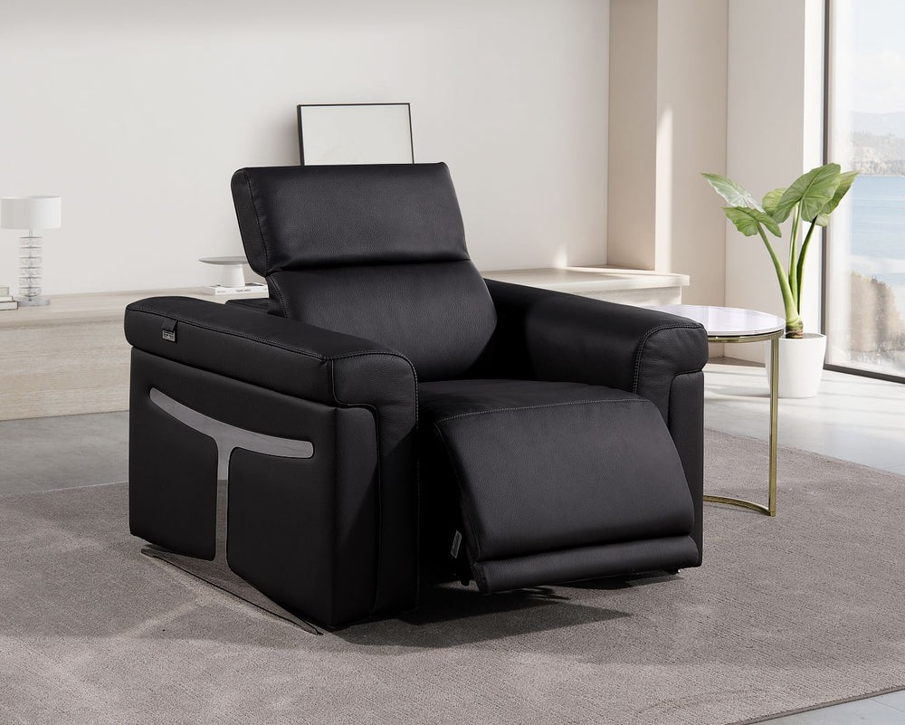 DivanItalia 1126 Top Grain Italian Leather Power Reclining Chair with Power Headrests - Black
