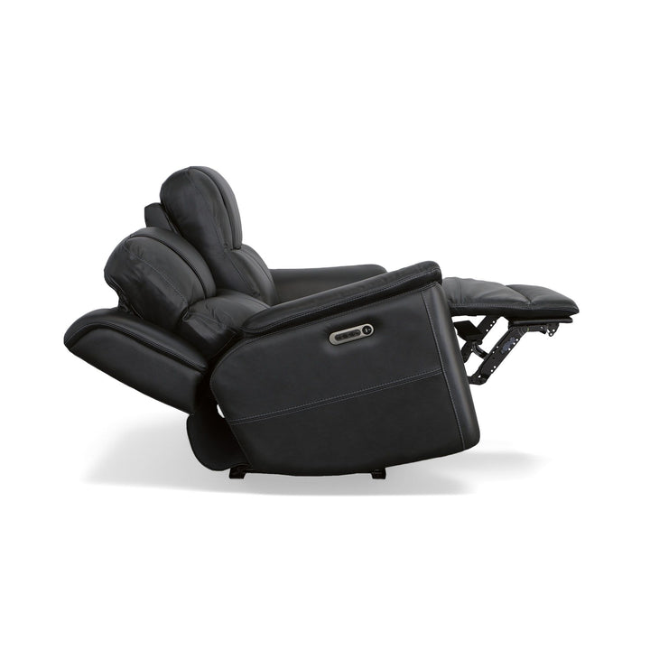 Crew Leather Power Reclining Loveseat with Power Headrests &amp; Lumbar in Raven
