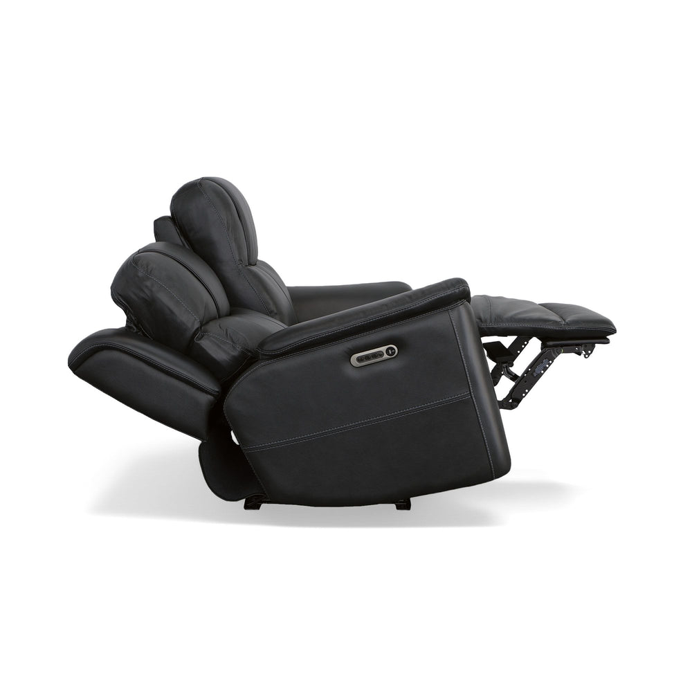 Crew Leather Power Reclining Loveseat with Power Headrests & Lumbar in Raven