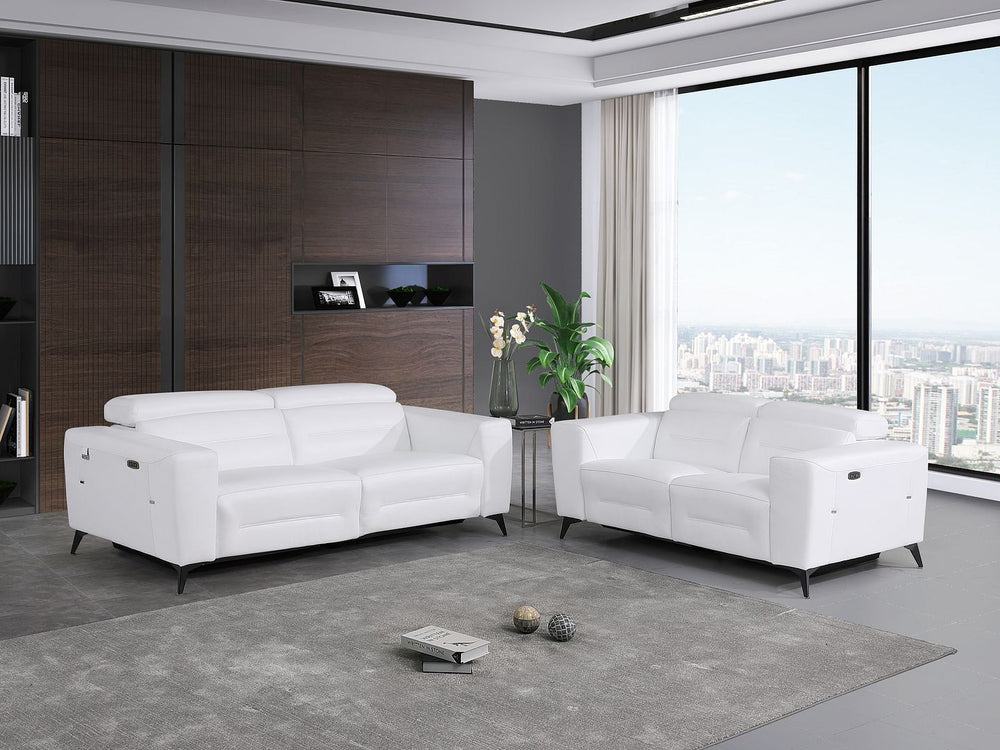 DivanItalia 989 Power Reclining 2-Piece Sofa Set with Power Headrest in Top-Grain Italian Leather - White