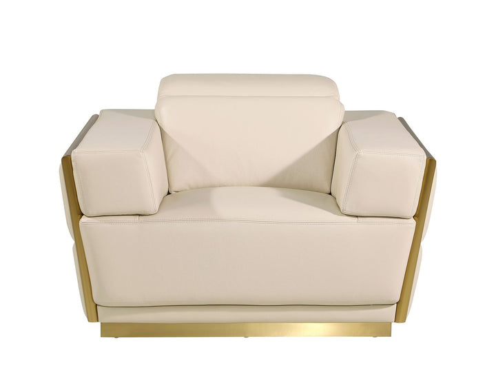 DivanItalia 1111 3-Piece Sofa Set with Adjustable Headrest in Top-Grain Italian Leather - Cream