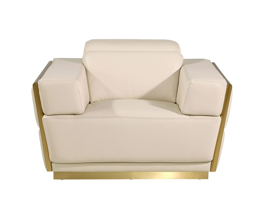 DivanItalia 1111 3-Piece Sofa Set with Adjustable Headrest in Top-Grain Italian Leather - Cream