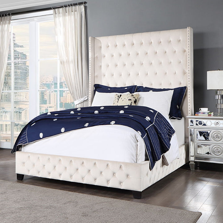 Fabrice - Queen Bed - Beige Velvet