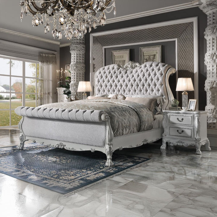 Dresden - Eastern King Bed - Fabric & Bone White