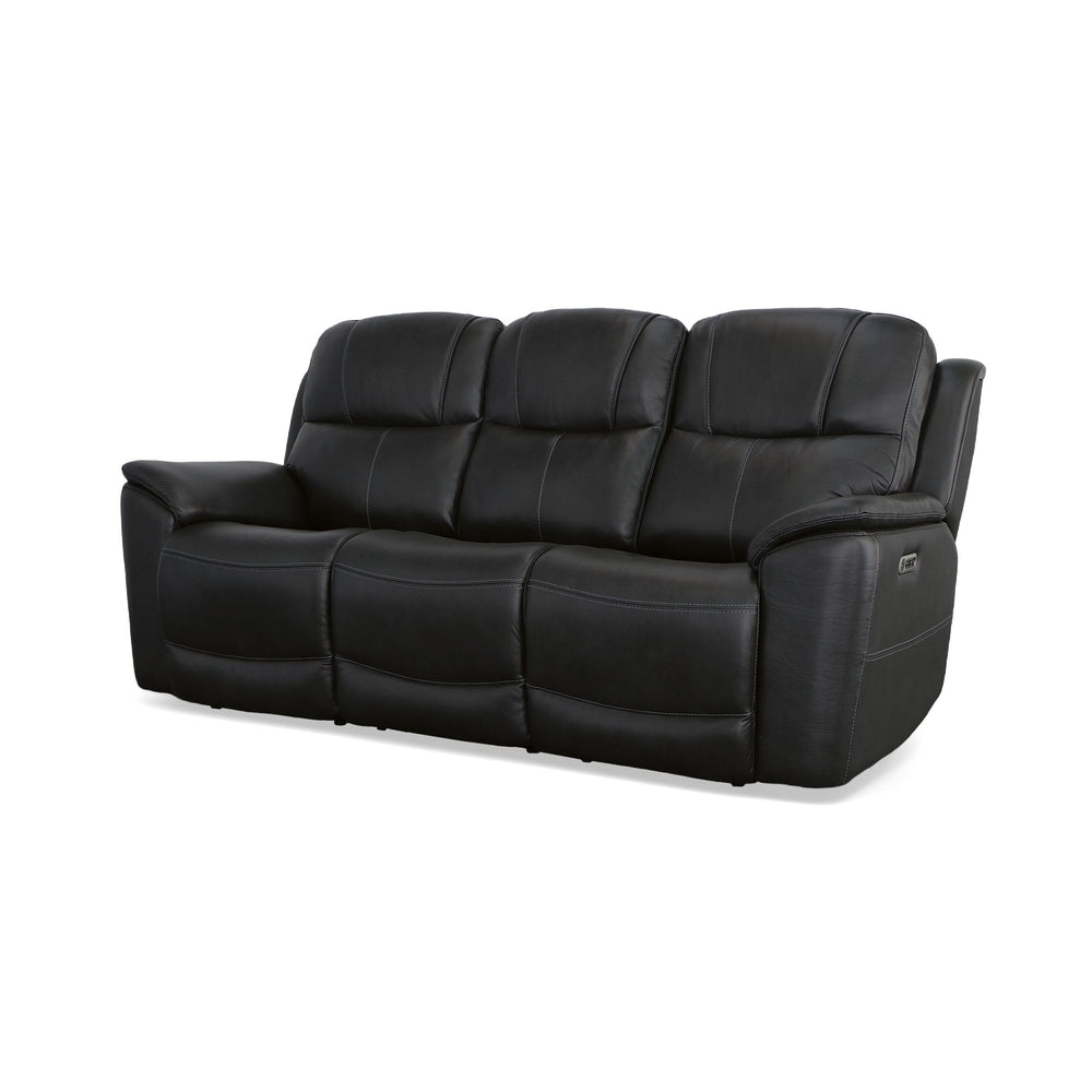 Crew Leather Power Reclining Sofa with Power Headrests & Lumbar in Raven