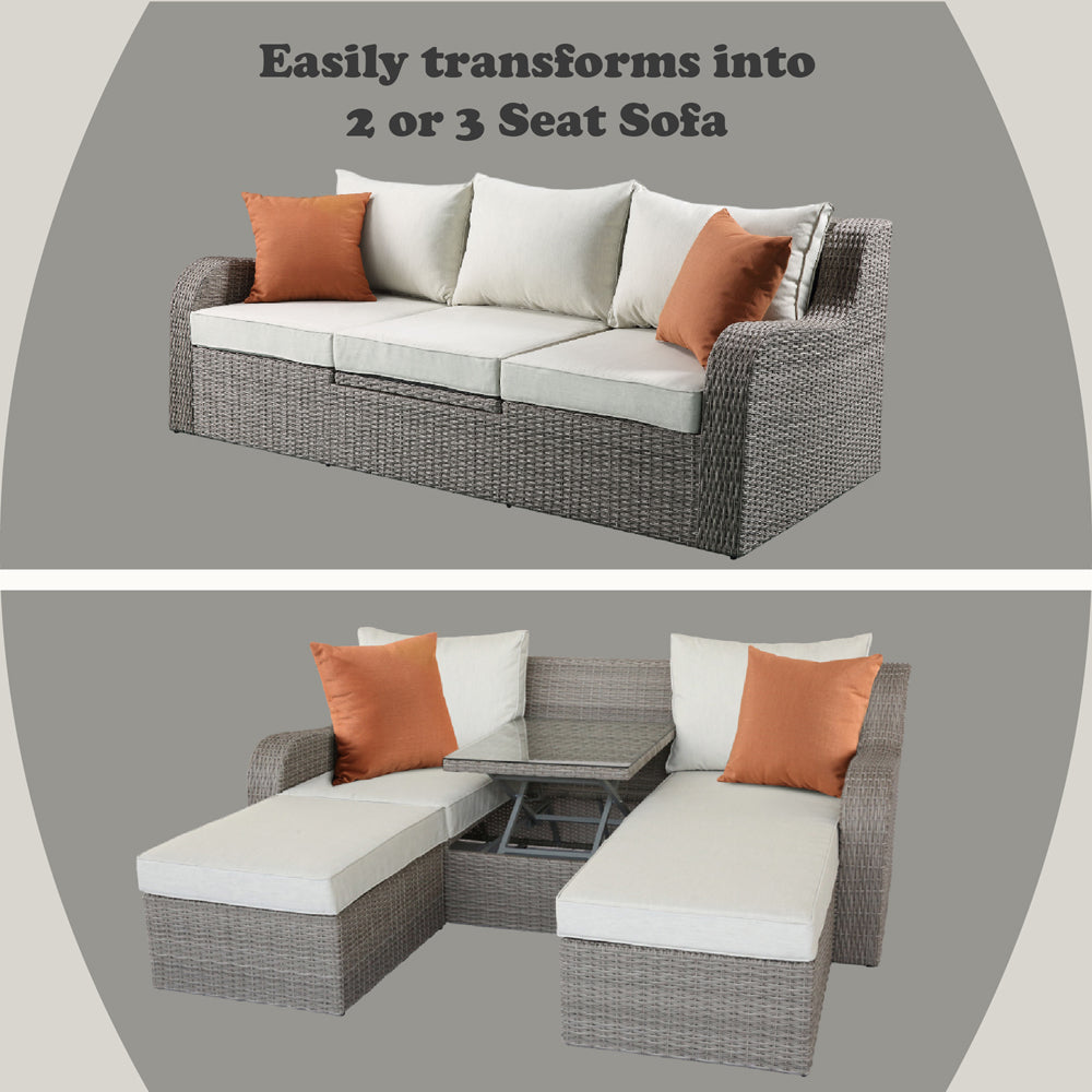 Salena Patio Sofa with 2 Pillows & 2 Ottomans