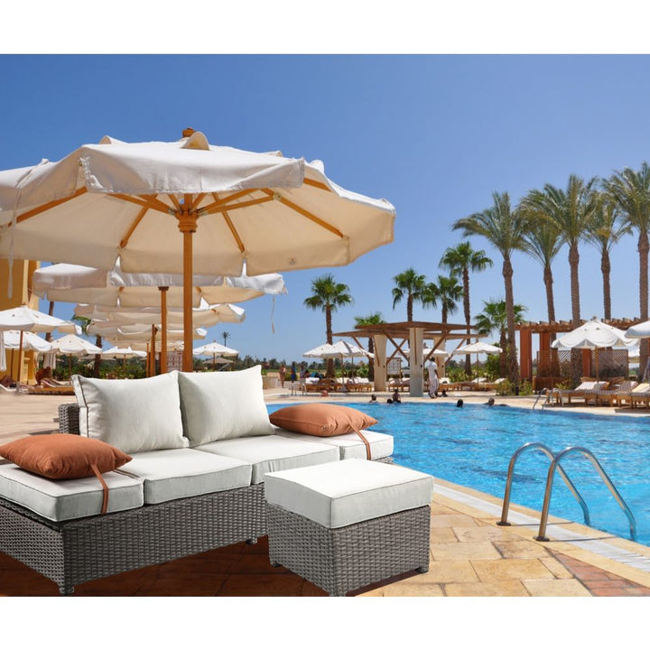 Salena Patio Sofa with 2 Pillows &amp; Ottoman