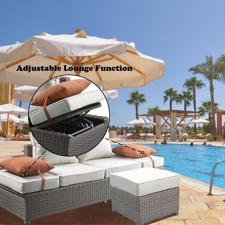 Salena Patio Sofa with 2 Pillows &amp; Ottoman