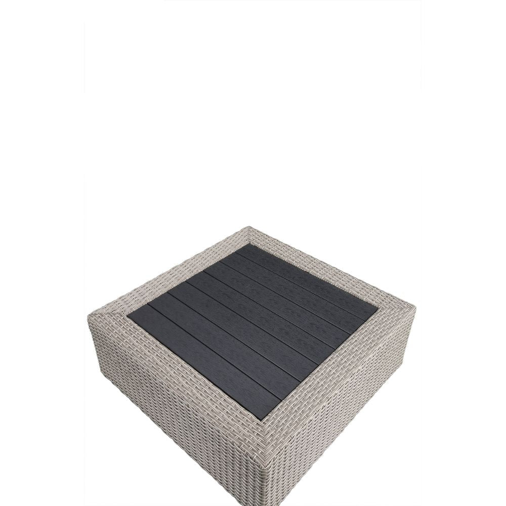 Salena Patio Sectional Sofa with 4 Pillows & Coffee Table in Beige Fabric & Gray Wicker