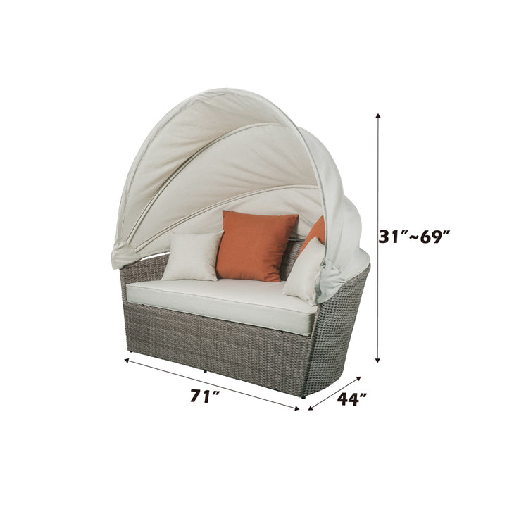 Salena Patio Canopy Sofa with 4 Pillows & Ottoman
