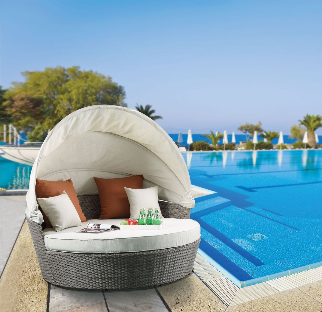 Salena Patio Canopy Sofa with 4 Pillows & Ottoman