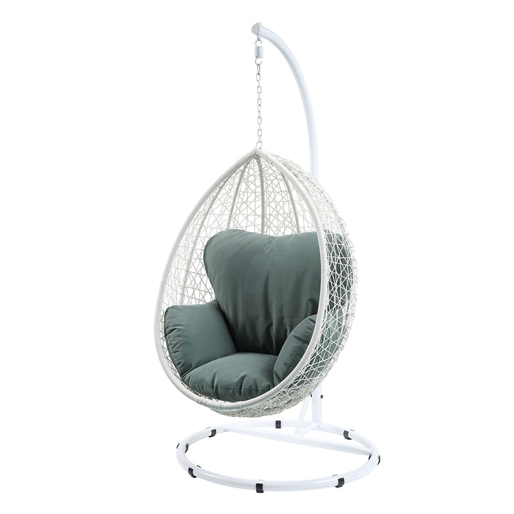 Simona Hanging Chair in Green Fabric &amp; White Wicker