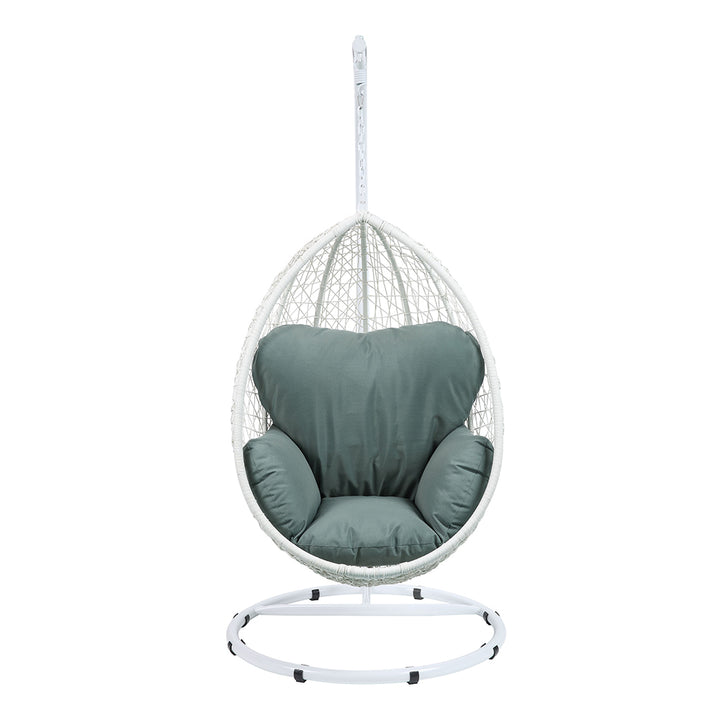 Simona Hanging Chair in Green Fabric &amp; White Wicker