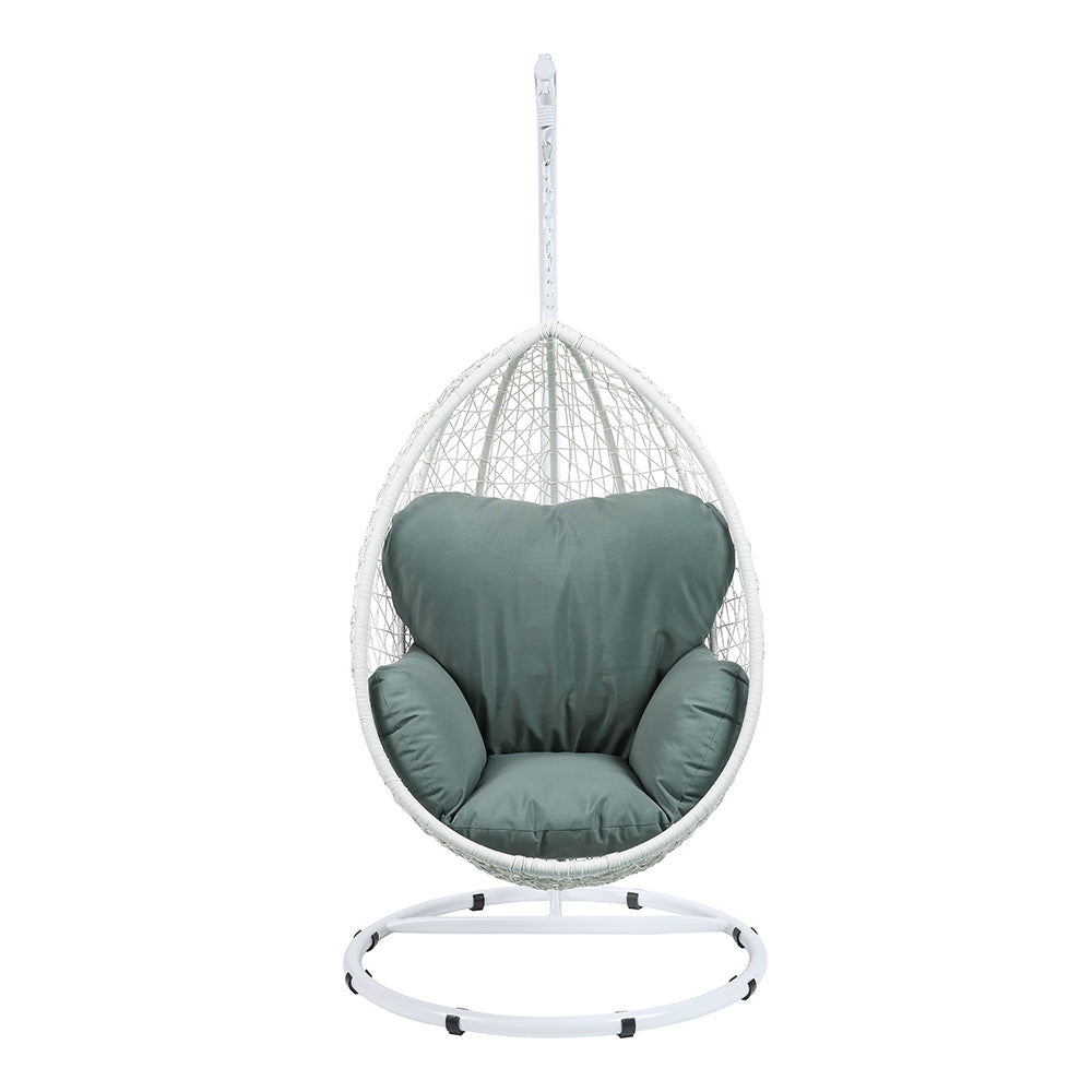 Simona Hanging Chair in Green Fabric & White Wicker