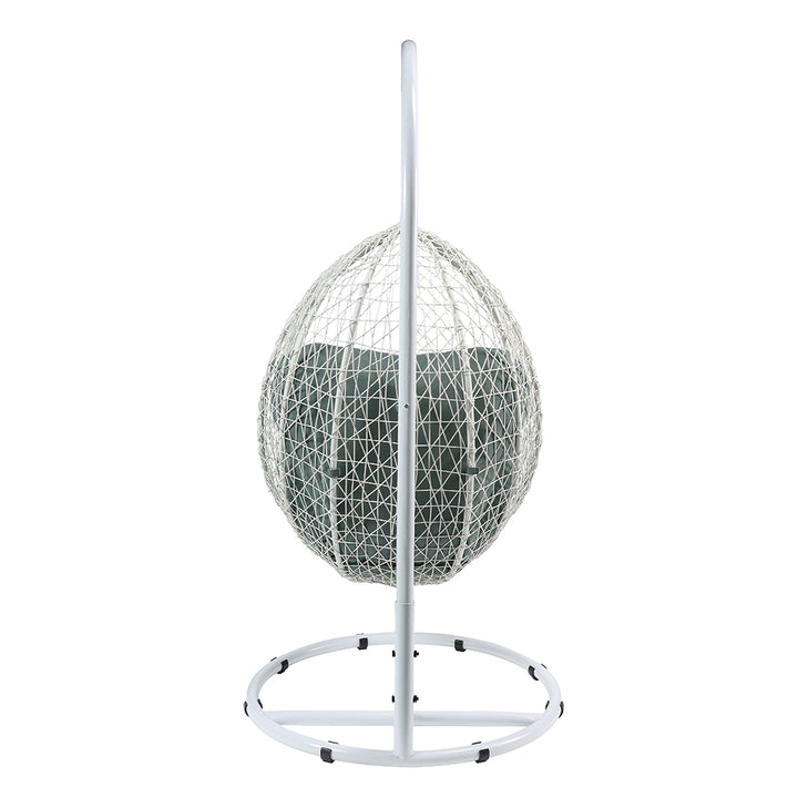 Simona Hanging Chair in Green Fabric &amp; White Wicker