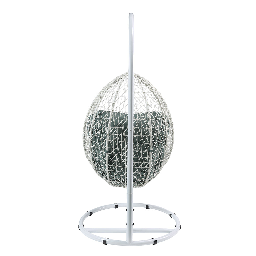 Simona Hanging Chair in Green Fabric & White Wicker