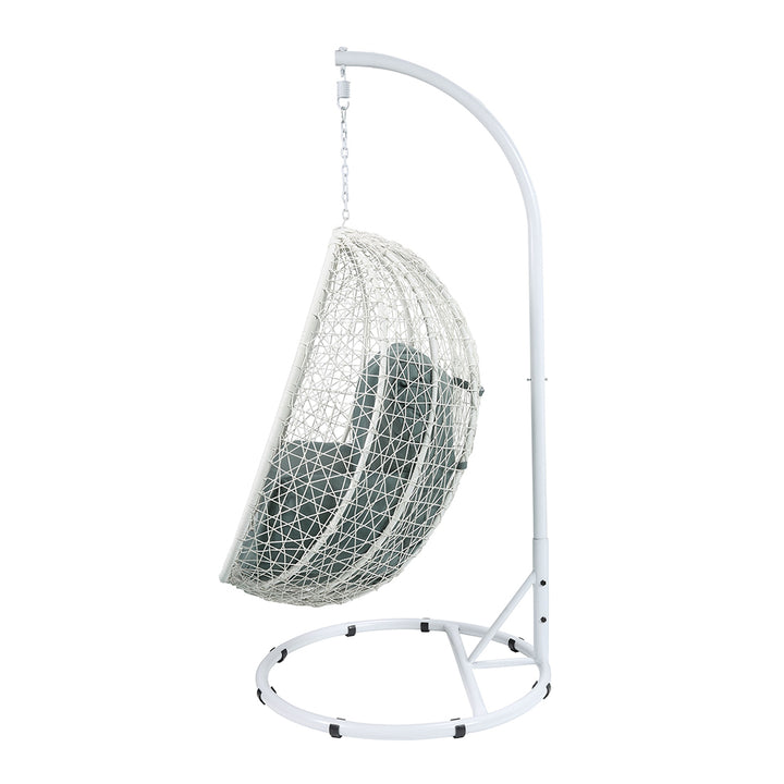 Simona Hanging Chair in Green Fabric &amp; White Wicker
