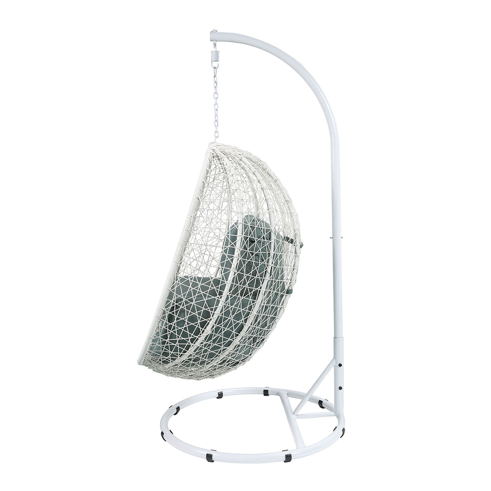 Simona Hanging Chair in Green Fabric & White Wicker