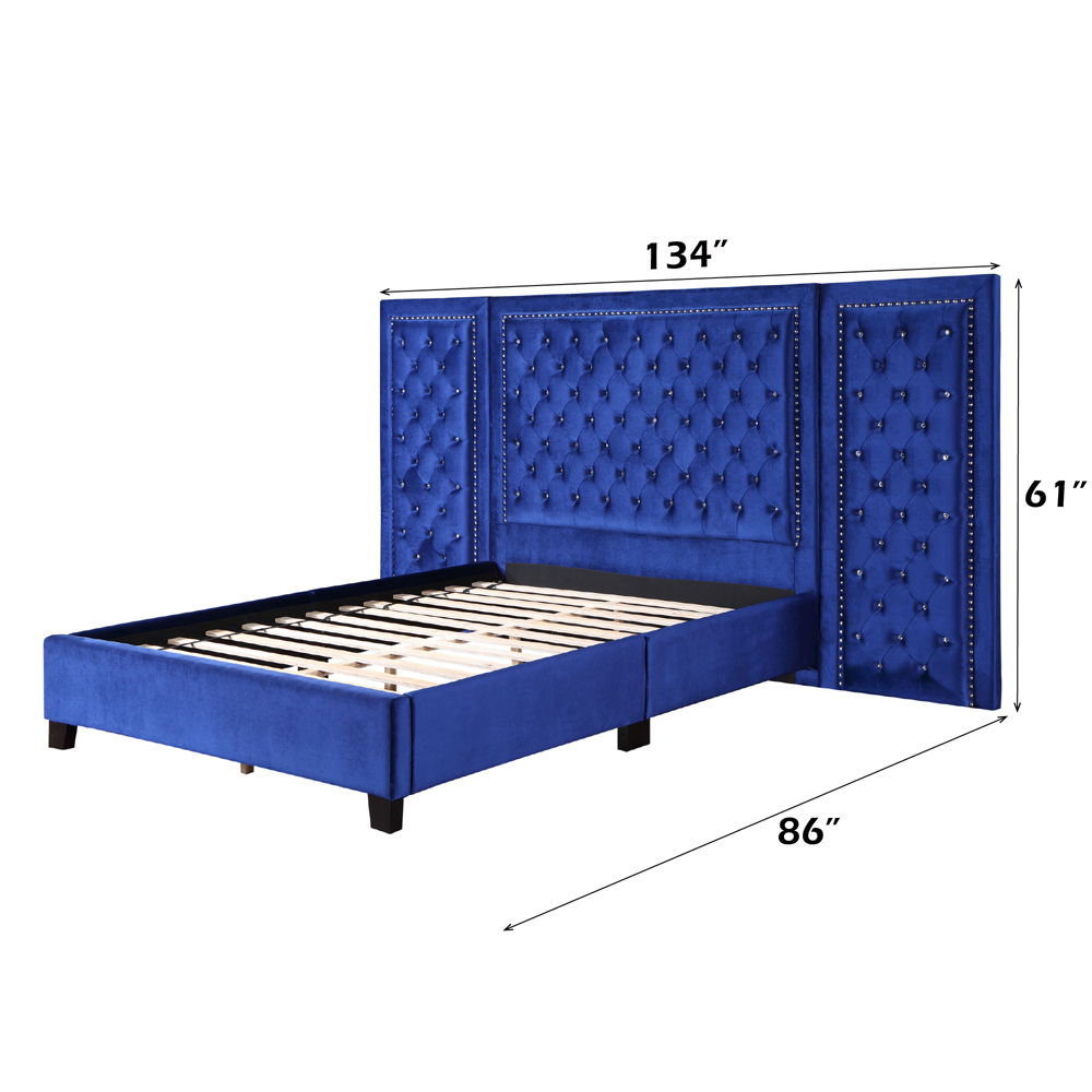 Damazy - Eastern King Bed - Blue Velvet
