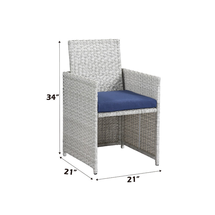 Paitalyi 9PC Bistro Set in Blue Fabric &amp; Wicker - dimensions
