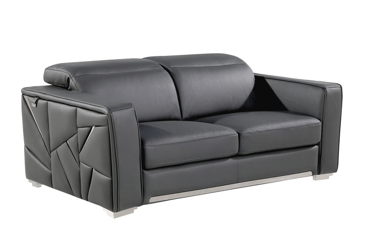 DivanItalia 1120 2-Piece Sofa Set with Adjustable Headrest in Top-Grain Italian Leather - Dark Gray