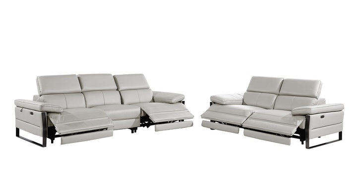 DivanItalia 1246 Modular Power Dual Reclining Sofa and Loveseat Set with Power Headrests – Top Grain Italian Leather - Light Gray